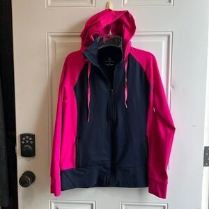 Lands End Track Jacket Color-block Pink Blue hooded Front full zipper